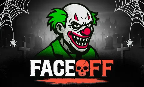 Face Off için özgün tanıtım görseli: slot oyunu düzenini soyut geometrik desenle gösterir.