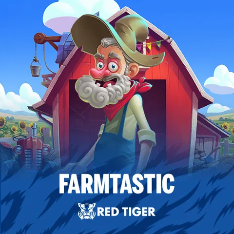 Farmtastic için özgün tanıtım görseli: slot oyunu düzenini soyut geometrik desenle gösterir.