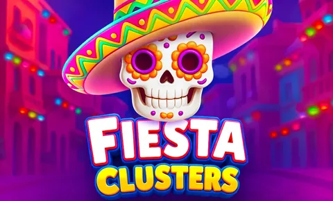 Fiesta Clusters için özgün tanıtım görseli: slot oyunu düzenini soyut geometrik desenle gösterir.
