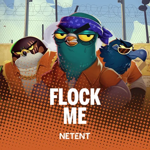 Flock Me için özgün tanıtım görseli: slot oyunu düzenini soyut geometrik desenle gösterir.