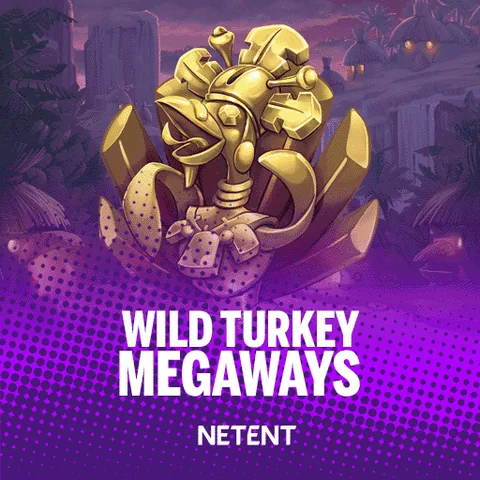 Wild Turkey Megaways için özgün tanıtım görseli: slot oyunu düzenini soyut geometrik desenle gösterir.